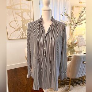 NWT LOFT tunic length black & white striped shirt with ruffle neck
